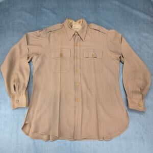 Military WWII 1940's Vanguard Vintage Khaki Tan Long Sleeve Button Up Shirt